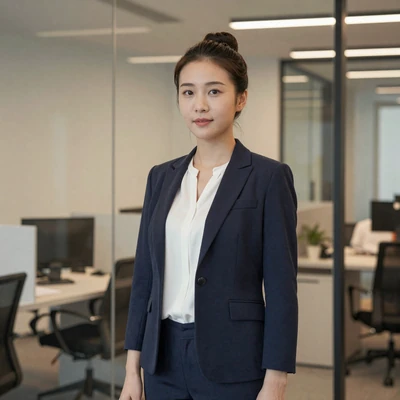 Min, a 31-year-old Chinese woman in business casual attire in an office, a professional profile photo example on MagnoliaDate