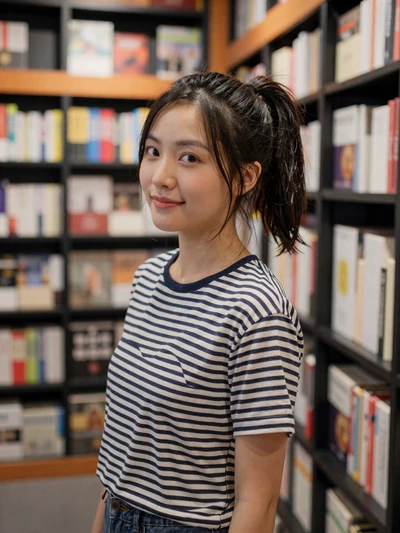 Hana, a 27-year-old Asian woman in a bookstore on MagnoliaDate international dating platform