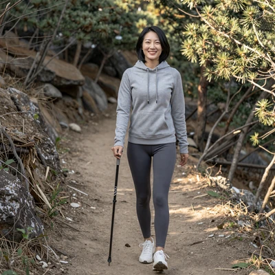 Yuna, a 29-year-old Korean woman hiking outdoors, showing an active lifestyle profile photo on MagnoliaDate